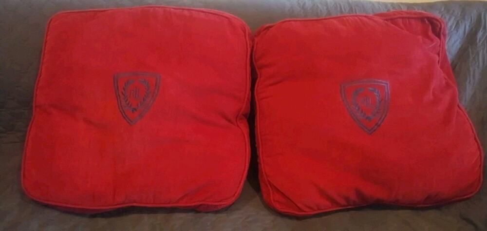 Vintage Ralph Lauren Set of 2 Pair Pillows Red Cotton Corduroy Crest 18" Large